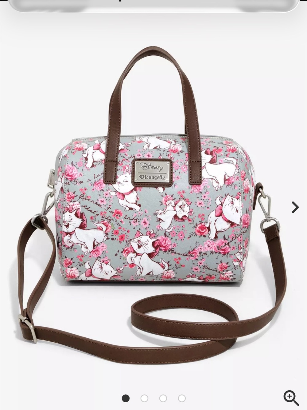 Disney Loungefly Aristocats Pink Marie Floral Dome Crossbody with Brown Trim